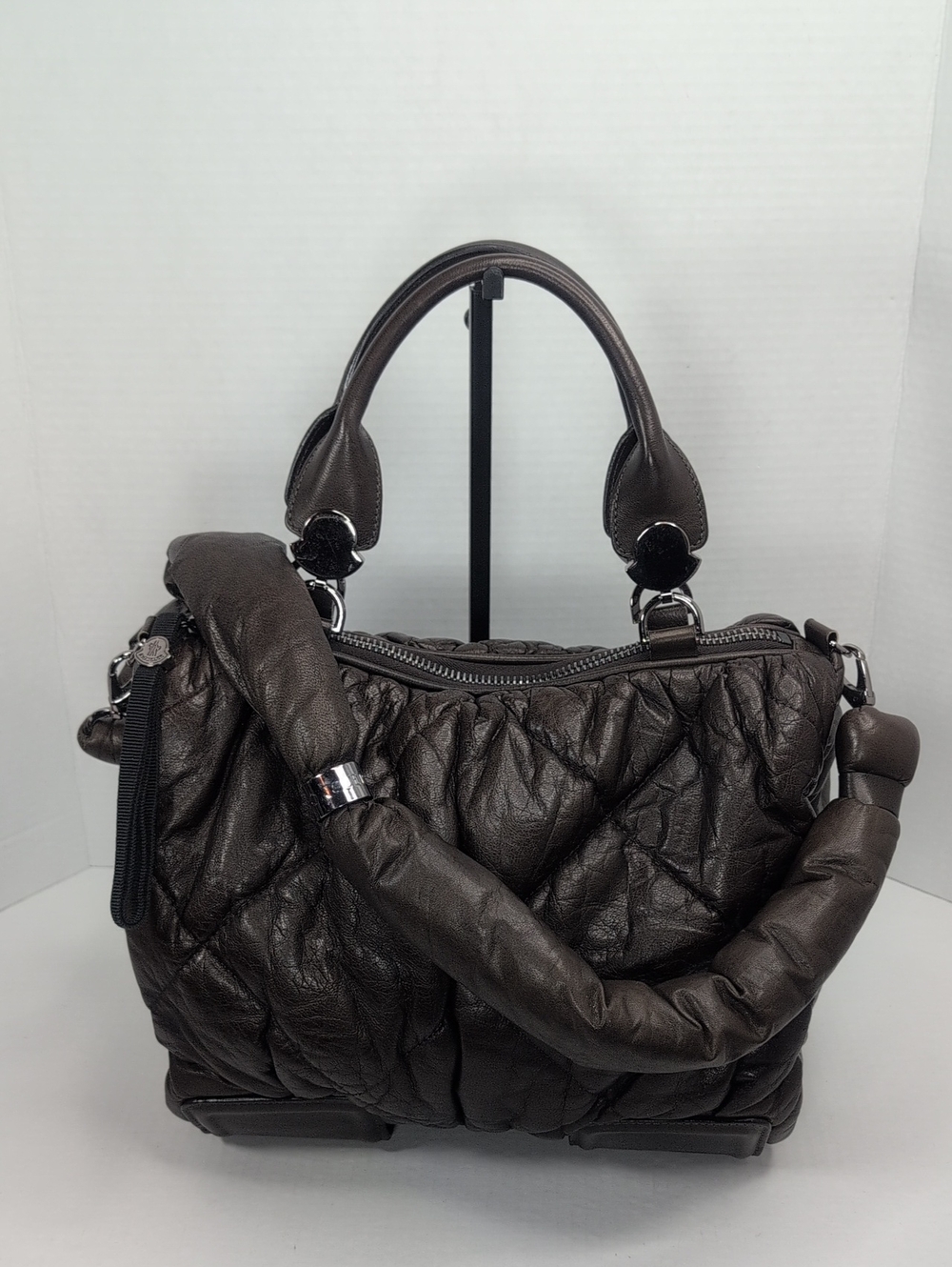 Moncler Brown Quiled Leather Top-Handle Bag